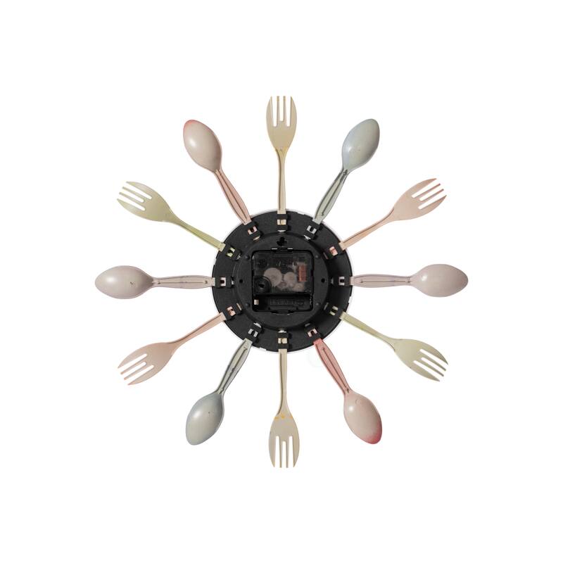 Decorative 3D Cutlery Utensil Spoon and Fork Wall Clock for Kitchen, Playroom or Bedroom