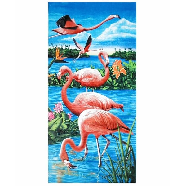 slide 2 of 3, Flamingos & Lake 30x60 Brazilian Velour Beach Towel