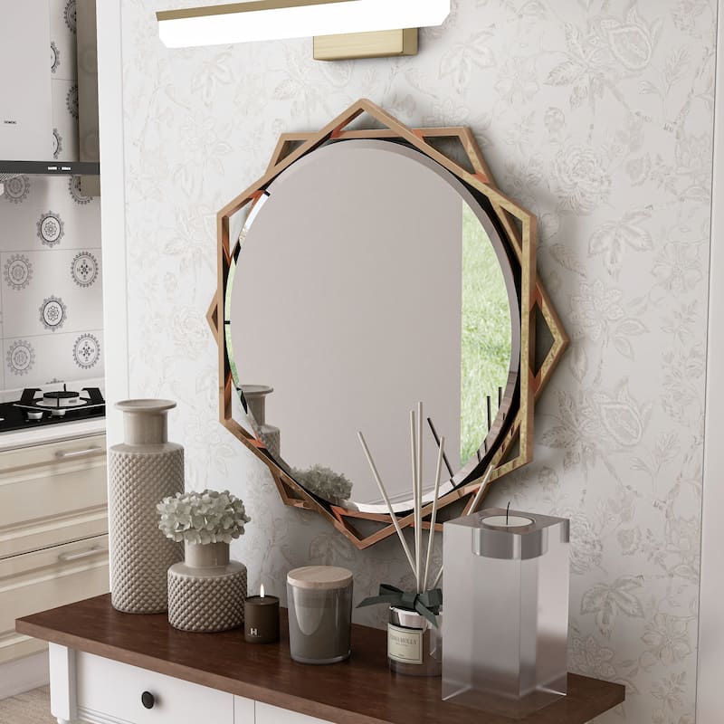 St Genies Contemporary Metal Beveled Wall Mirror by Carson Carrington - Champagne