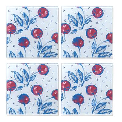 Cherry Picking Set Of 4 Glass Coasters 4 X 4" - 4 in. diameter