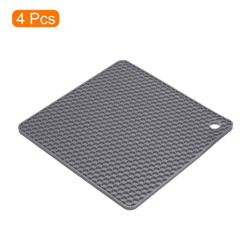 Silicone Trivet Mats 4pcs, Square Hot Pads Pot Holder for Countertop - Dark Grey