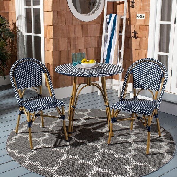 SAFAVIEH Salcha Indoor Outdoor French Navy White Stacking Side