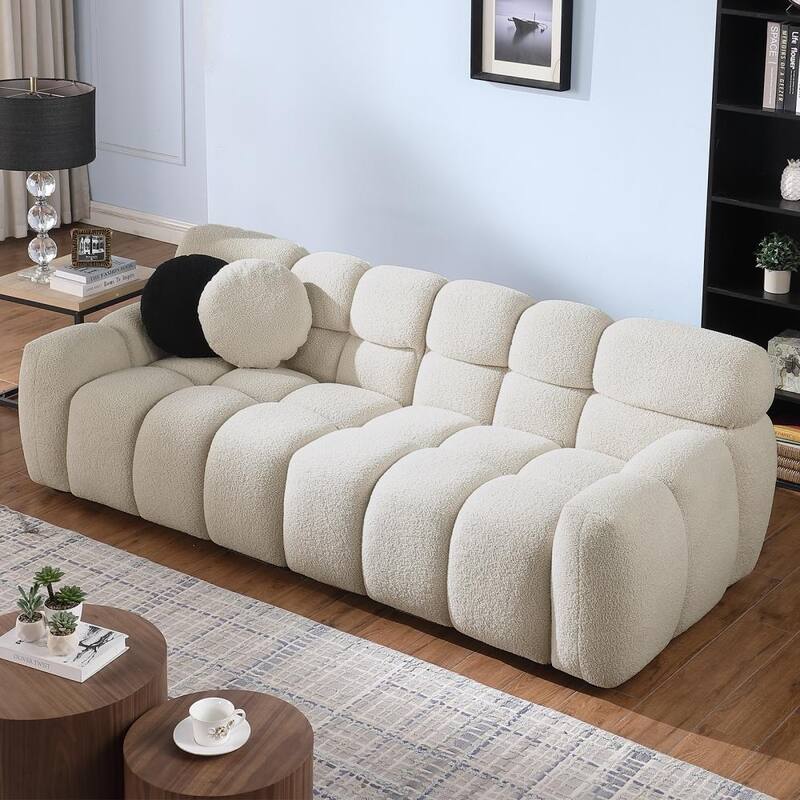 87.4" 3-Seater Boucle Sofa with Wood Frame