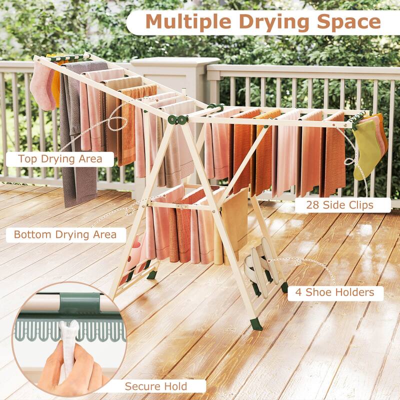 Costway Foldable Metal Laundry Drying Rack with Height Adjustable - See Details