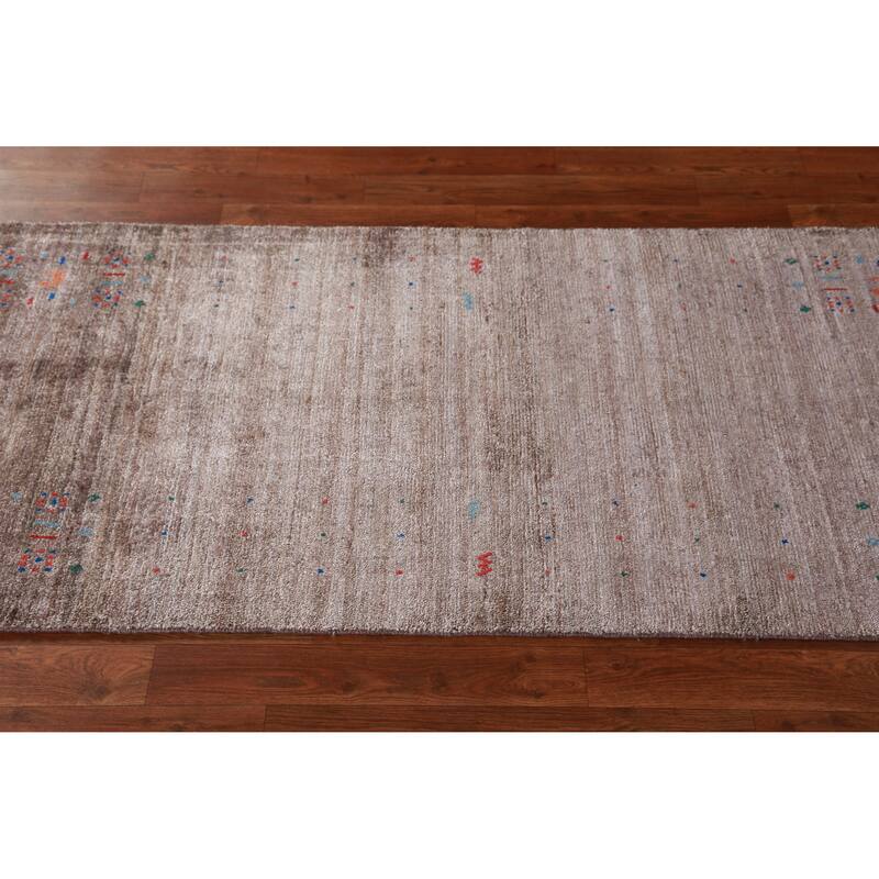 Hand Knotted Oriental 100% Wool Carpet Tribal Animal Pictorial Brown Gabbeh Runner Rug - 11' 9'' X 2' 7''