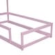 preview thumbnail 9 of 7, Twin Size Wood Floor Bed with House-Shaped Headboard and Fences, Pink - Pine Wood Frame for Kids' Bedroom