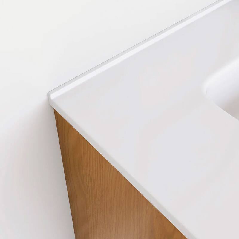 Wall-Mounted Bathroom Vanity with White Ceramic Sink