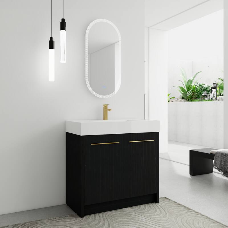 35-Inch Bathroom Vanity with Soft-Close Hinges, Durable Resin Sink, and Ample Storage - 35.4in L