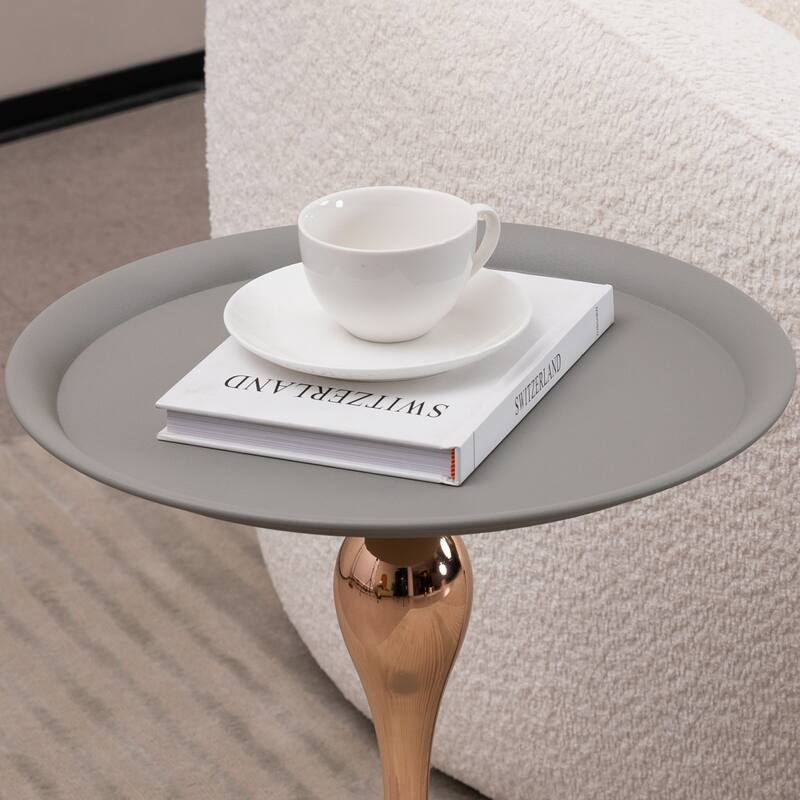 Mermaid Tail End Coffee Table Round Side Table with Metal Base Table, for Living Room Bedroom Office Garden
