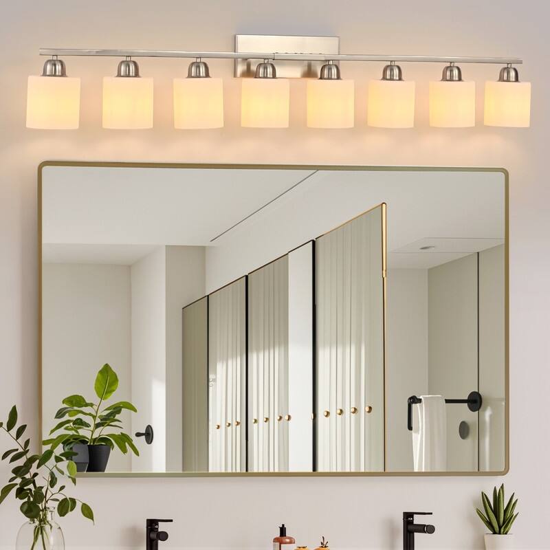 Modern Bathroom Vanity Light With Frosted Milk Glass Shades
