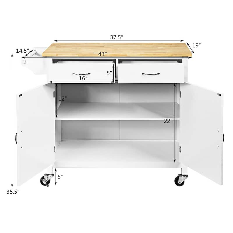 Costway Rolling Kitchen Cart Island Wood Top Storage Trolley Cabinet