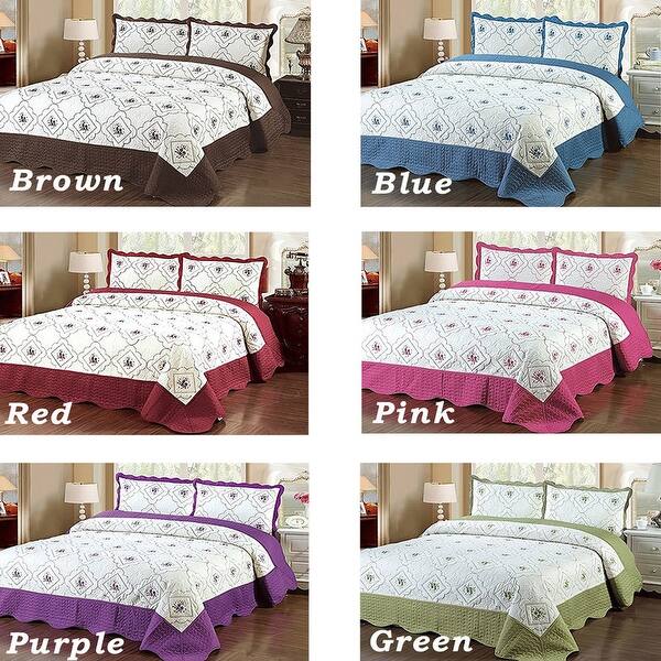 Shop Queen Size Brown Blue Red Pink Purple Green 3 Piece Bedspread