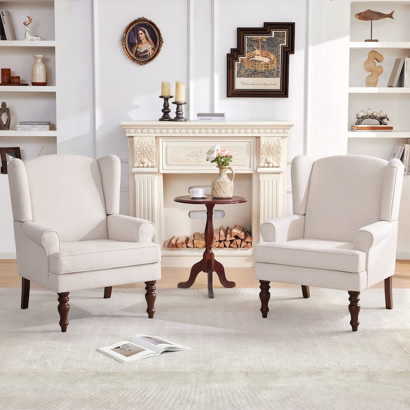 Accent Armchair with Turned Legs Set of 2 Blue/ Beige / Grey - Beige