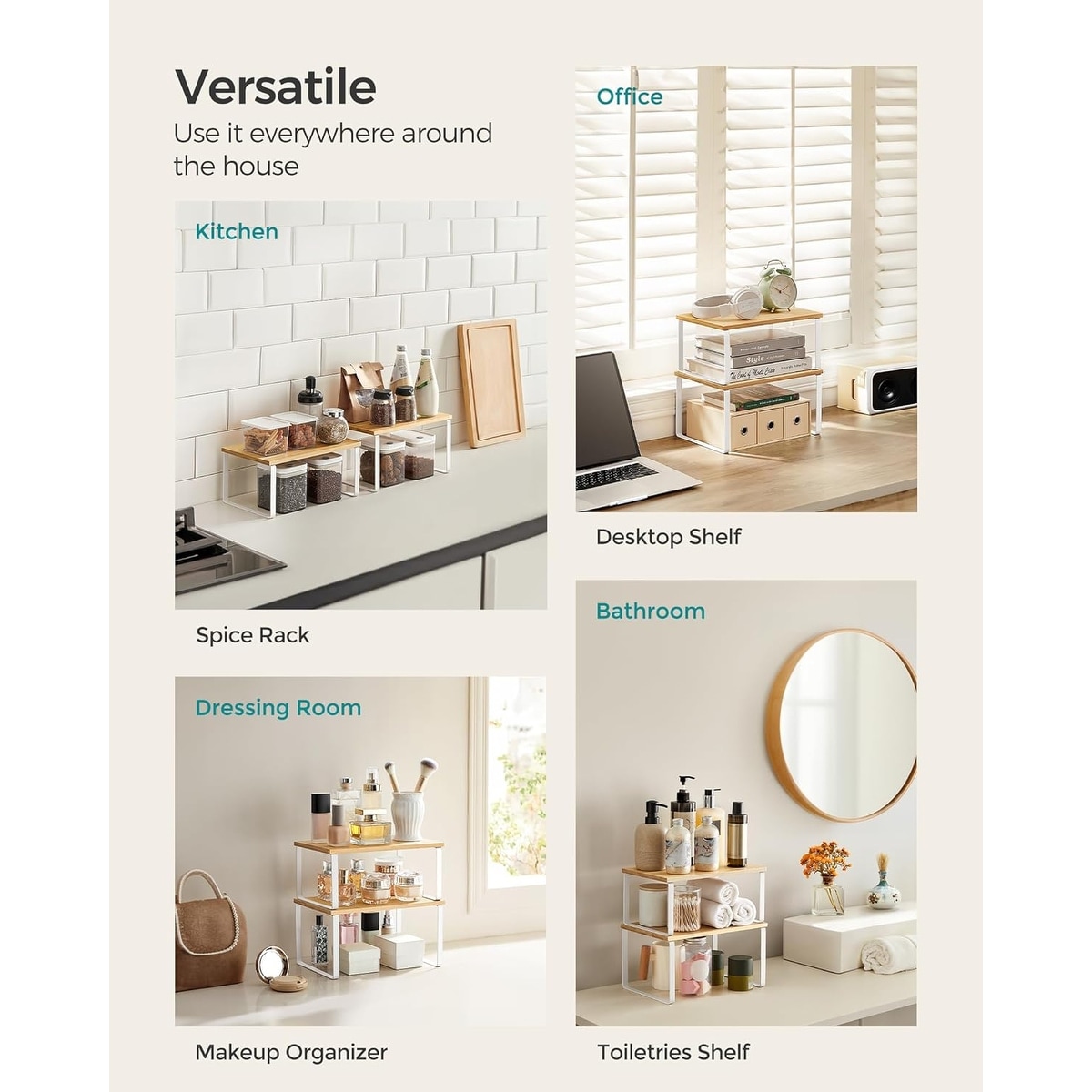 SONGMICS Cabinet Shelf Organizers Kitchen Counter Shelves Spice Racks White and Natural On Sale Bed Bath Beyond 40151808