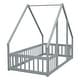 preview thumbnail 14 of 16, Twin Floor House Bed with Fence,Guardrails