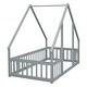preview thumbnail 14 of 16, Wood House-Shaped Twin Floor House Bed with Fence,Guardrails,Kids and Baby