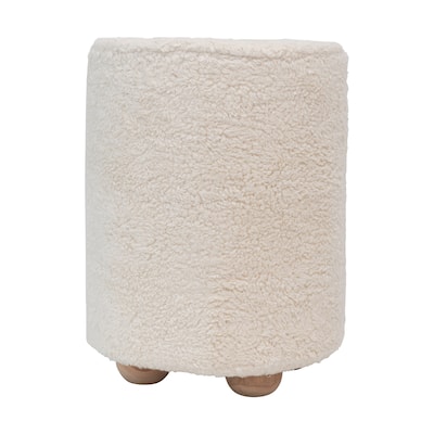 Round Cotton Sherpa Pouf with Pine Wood Feet