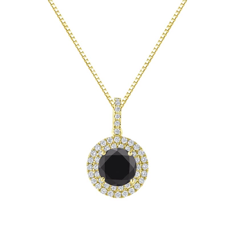 Auriya 2 3/5ctw Round Black Diamond Halo Necklace 14k Gold (H-I, SI1-SI2) - Yellow