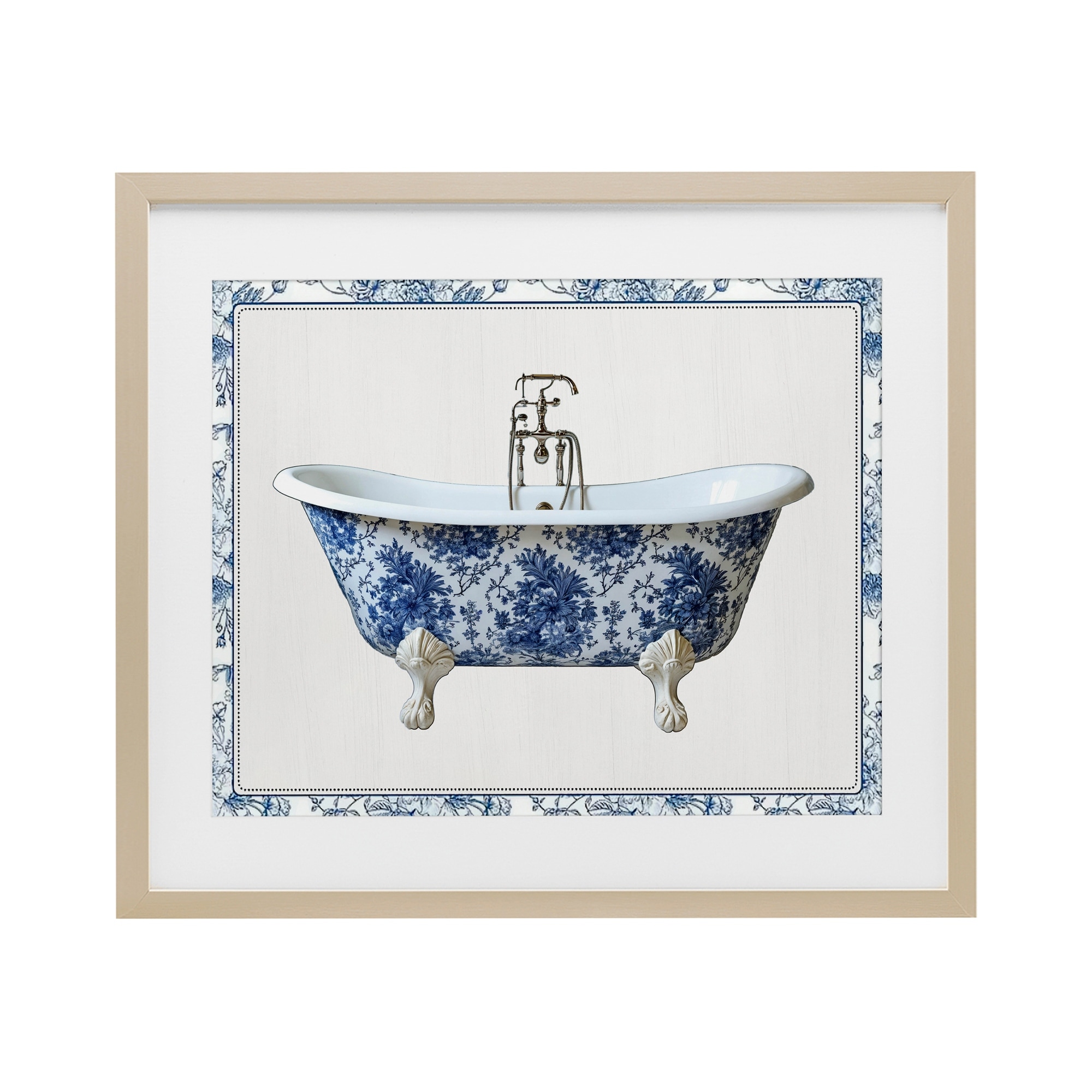 Stupell Vintage Chinoiserie Bathtub Under Glass Framed Design By Lettered and Lined