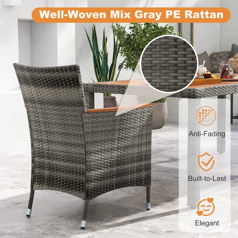 Costway 9 PCS Outdoor Wicker Dining Set with Acacia Wood Table and 8 - See Details