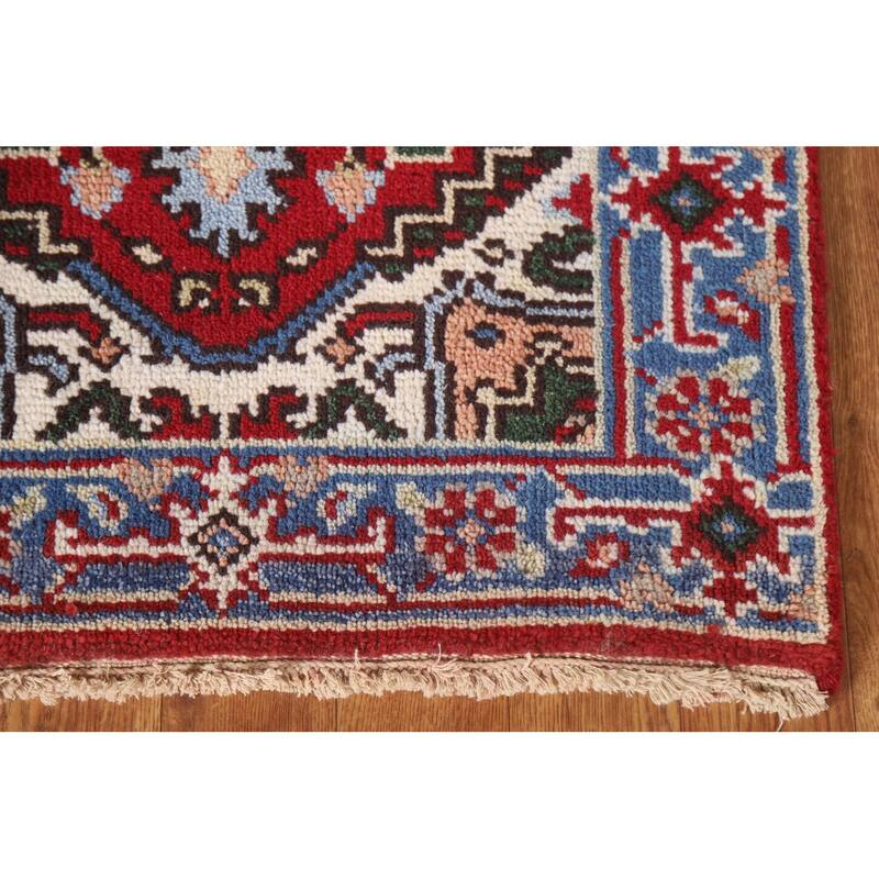Red Geometric Heriz Serapi Indian Foyer Rug Hand-knotted Wool Carpet - 2'0"x 3'0"