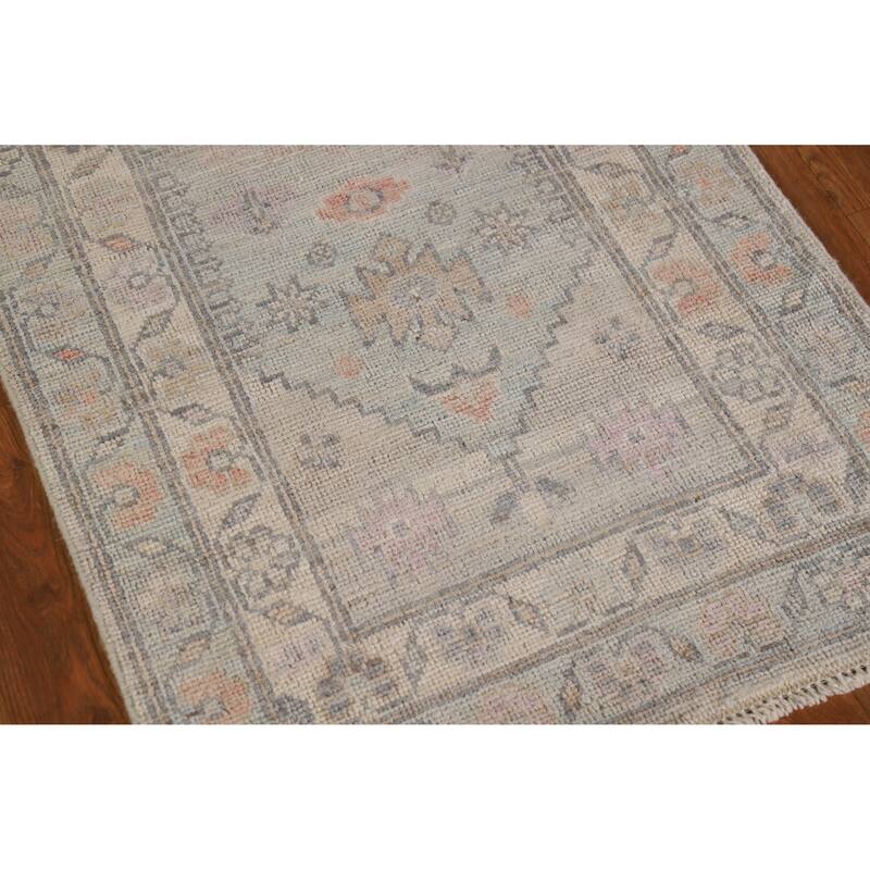 Hand Knotted Oriental 100% Wool Carpet Transitional Geometric Navy Blue & Blues Oushak Runner Rug - 9' 4'' X 2' 4''