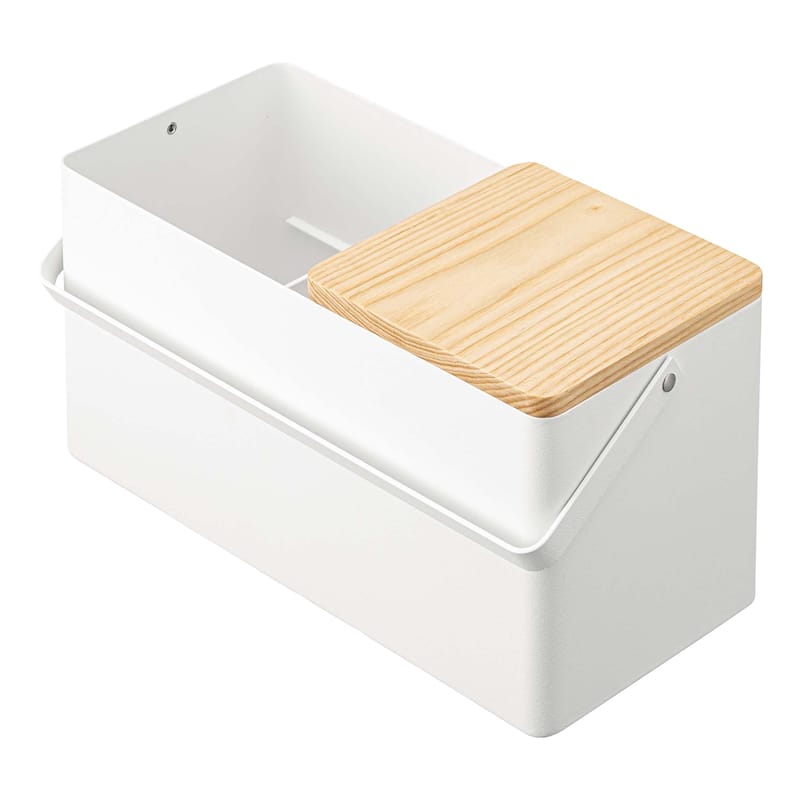 Yamazaki Home Makeup Organizer with Mirror, Steel and Wood, Holds 3.3 lbs - L 5.91 x W 12.2 x H 6.18 inches