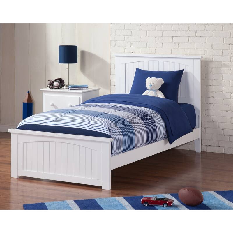 Traditional Bed Frame with Footboard - HomeStock Haven White Finish - Sleigh Style Platform Bed