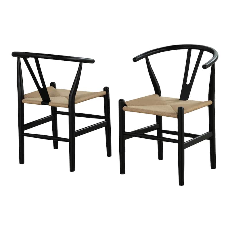 Furniture of America Farre Mid-Century Modern Black Solid Wood Rounded Dining Chairs (Set of 2) - Black