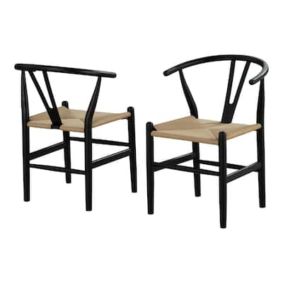 Furniture of America Farre Mid-Century Modern Black Solid Wood Rounded Dining Chairs (Set of 2)