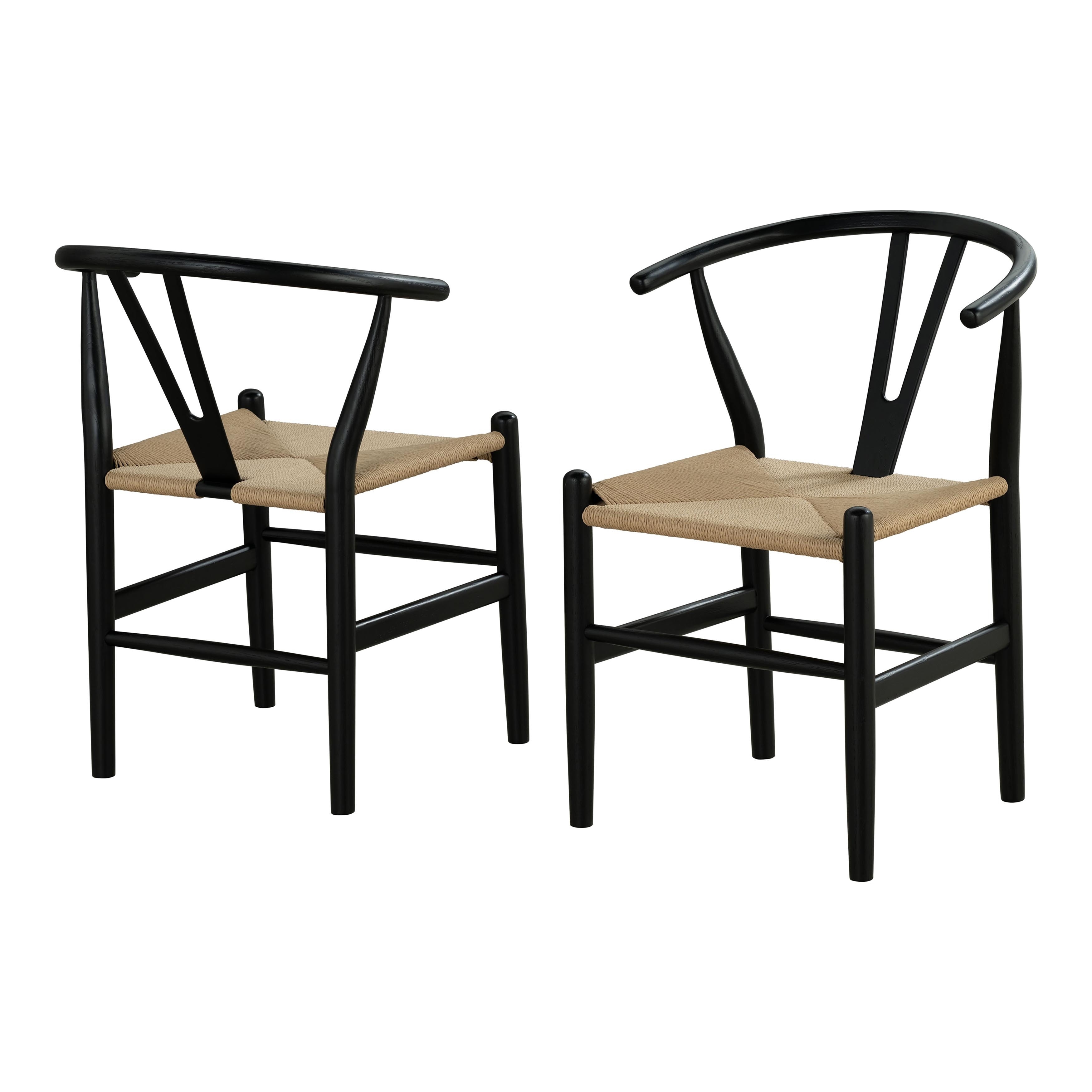Furniture of America Farre Mid-Century Modern Black Solid Wood Rounded Dining Chairs (Set of 2)