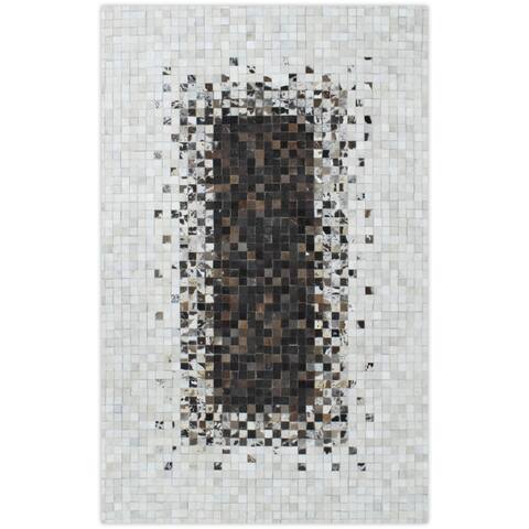 Flatwoven Hairon Genuine Leather Brown and Ivory Leather Rug