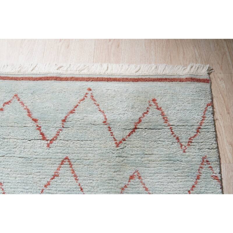Light Blue Hand-Knotted Wool Moroccan Rug, 9' x 12', plush elegant floor accent - L