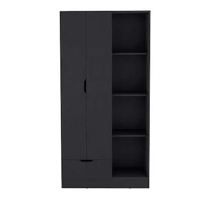 Armoire features four open storage shelves for Bedroom, Black