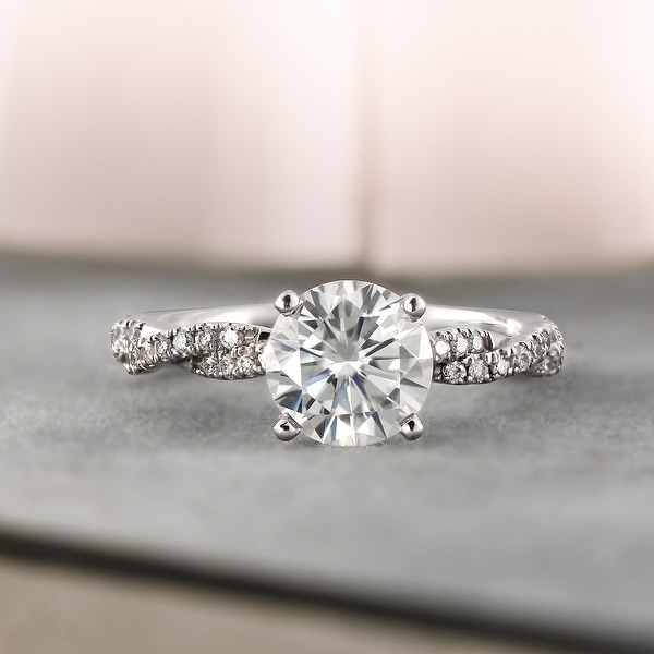 Auriya 14k Gold 1 1/2ctw Twisted Moissanite and Diamond Engagement Ring 1/5ct TDW. Opens flyout.