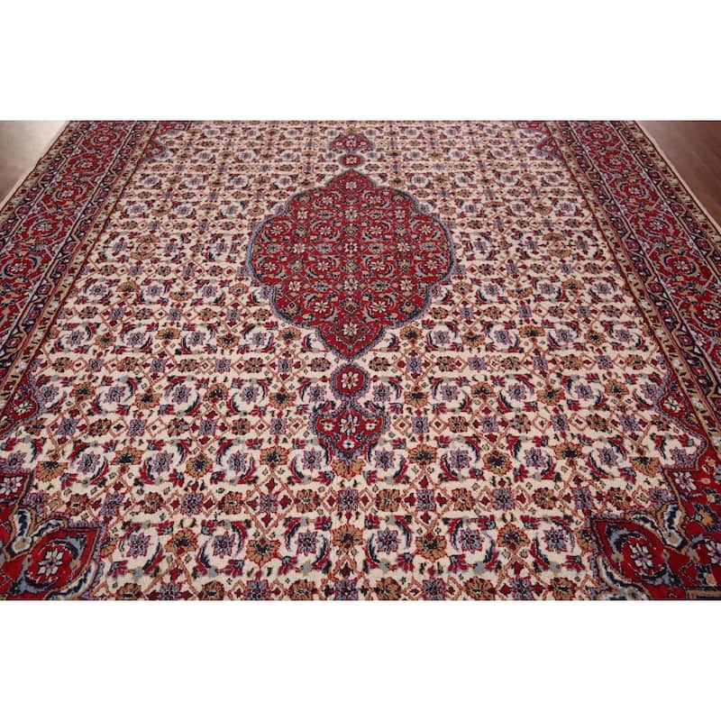 Ivory & Red Floral Kashan Turkish Area Rug Machine Made Carpet - 9'8" x 13'0"