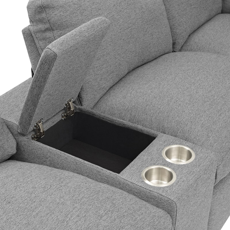104" Linen Power Recliner Sectional 4-Seat Sofa with Storage, USB Ports and Cup Holders