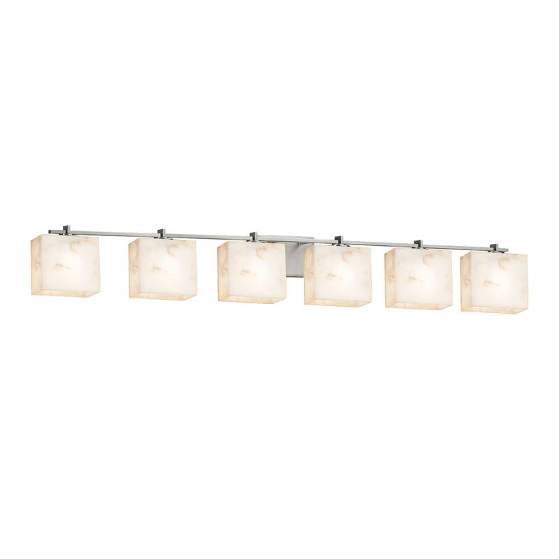 Justice Design Alabaster Rocks! Era 6-Light Brushed Nickel Bath Bar, Alabaster Rocks Rectangle Shade - Brushed Nickel