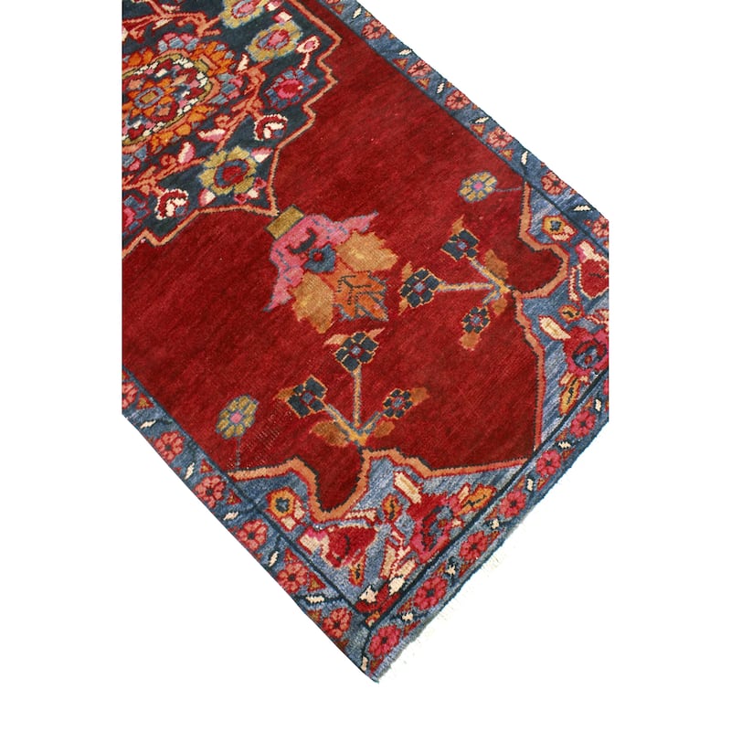 Fine Vintage Distressed Husna Red/Navy Runner - 2'6" x 12'0"