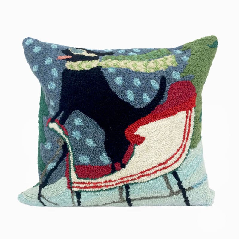 Liora Manne Frontporch Sledding Dog Indoor/Outdoor Pillow Multi 18" Square