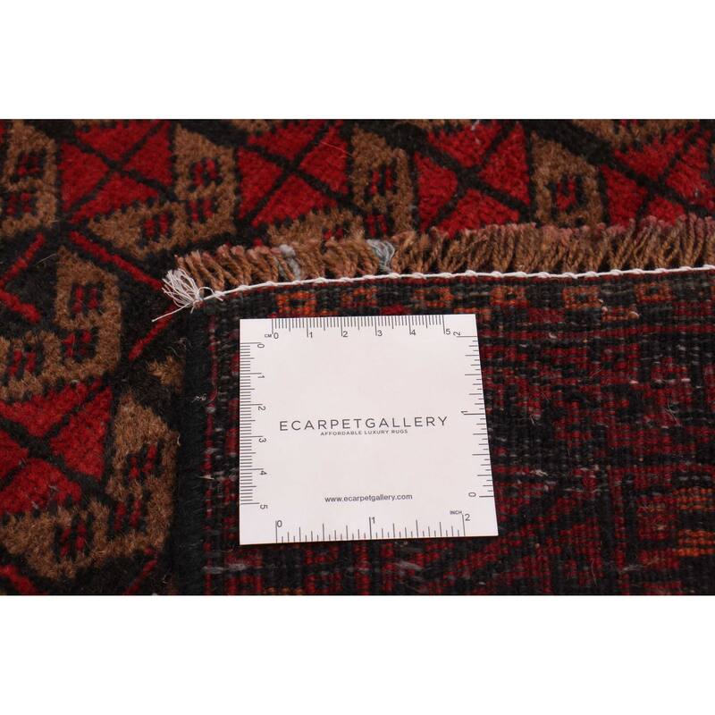 ECARPETGALLERY Hand-knotted Baluch Red Wool Rug - 2'11 x 6'4