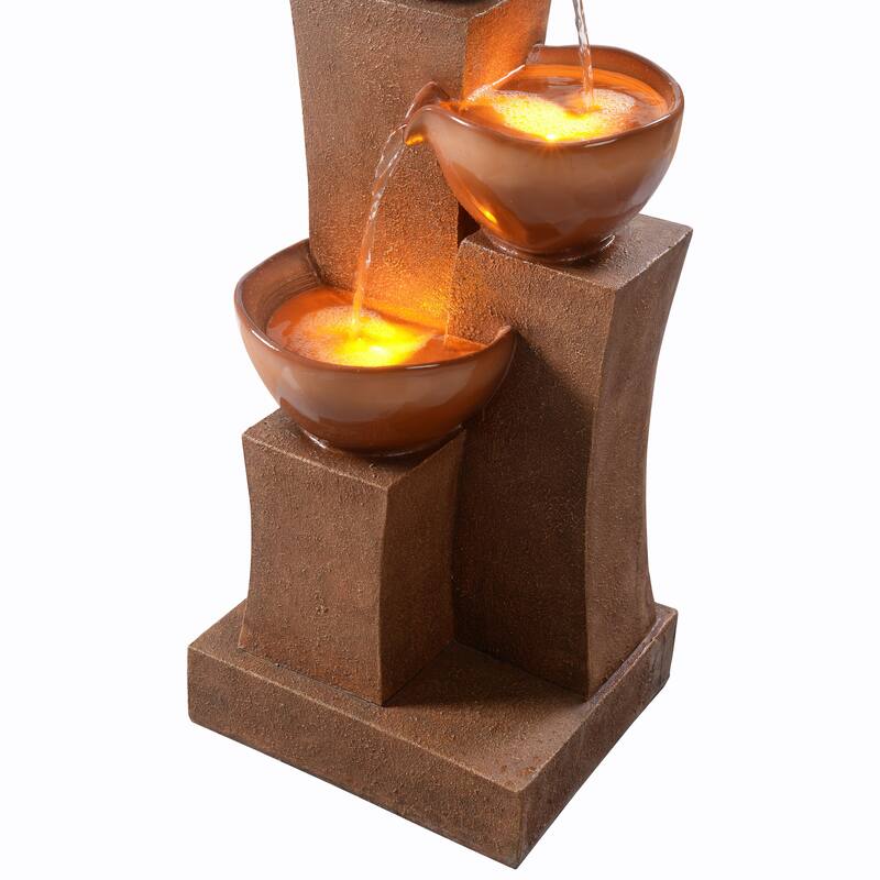 Teamson Home 28.54" 3-Tier Outdoor Fountain with LED Lights, Weather-Resistant Polyresin for Patio Garden Deck Decor