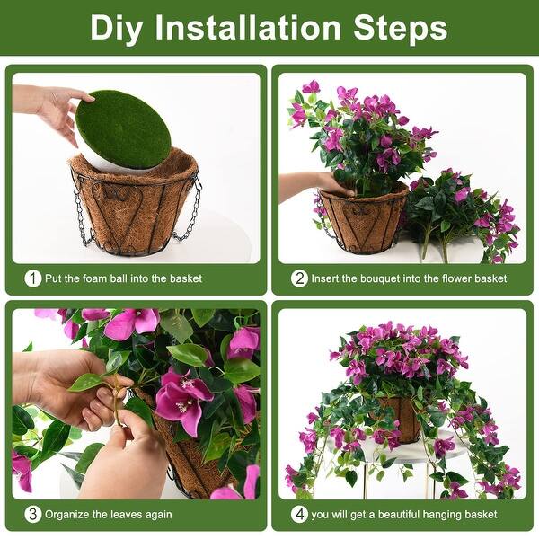 Artificial Flowers Hanging Basket,4pcs Bougainvillea Silk Vine Flowers,  10Inch Coconut Lining Flower Pot with Hanging Plant - Bed Bath & Beyond -  40579765