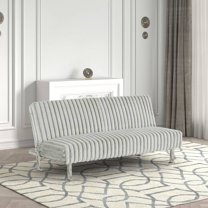Furniture of America Draper I Modern Chenille Channel Tufted Fabric Futon Sofa Bed - Light Grey