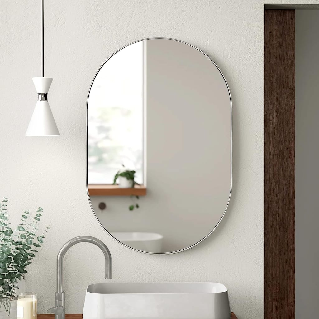 GDFStudio - Forma Soft Contour Oval Metal Bathroom Vanity Wall Mirror with Elegant Silhouette & Easy Wall Mount
