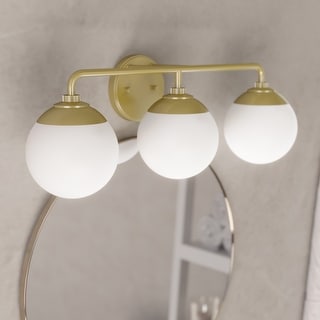 Hunter Hepburn 3 Light Vanity Wall Light, Damp-Rated - Vintage, Mid-Century Modern, Glam