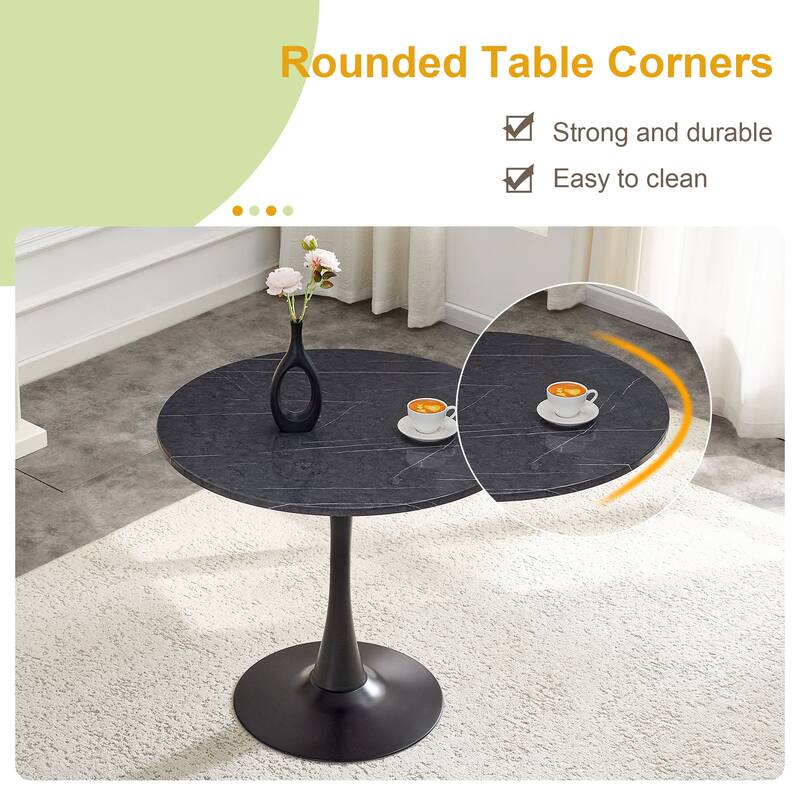 Round Thickened Table Top Coffee Table, Metal Pedestal Side Table Modern Bistro Table
