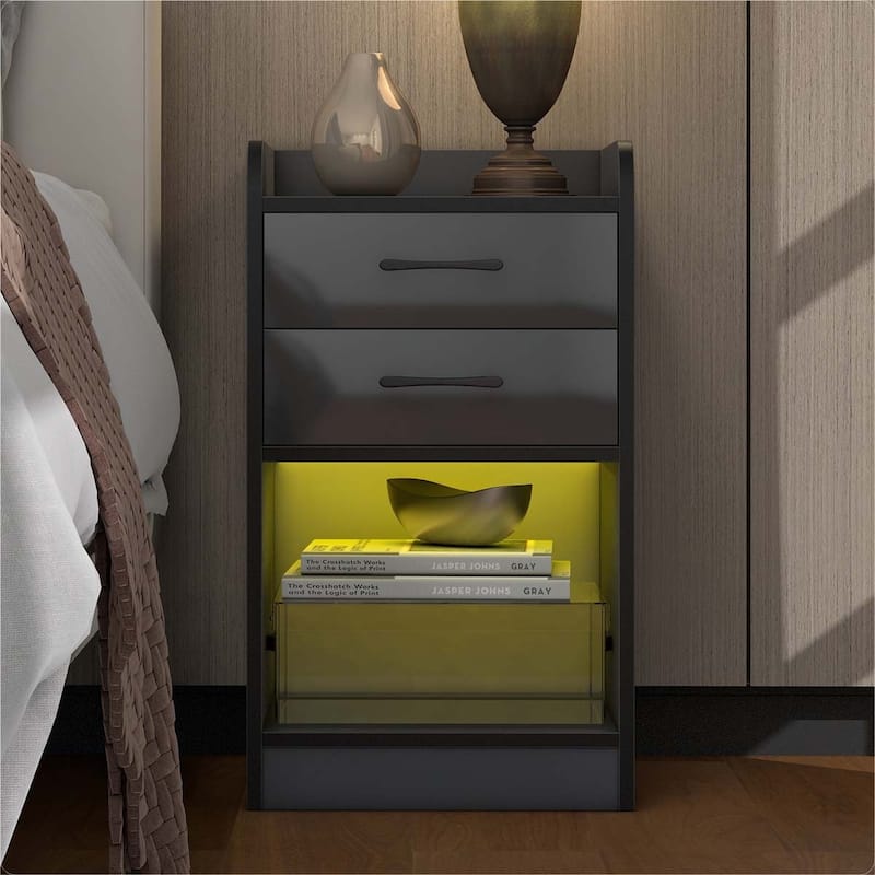 Nightstand with 2 Drawers and Cabinet,USB Charging Ports