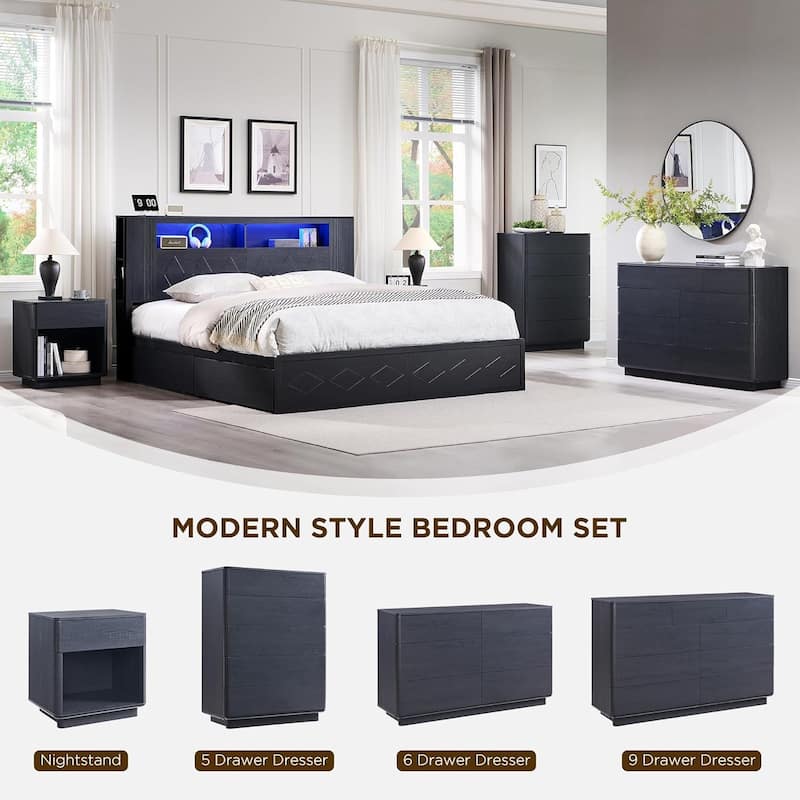 Modern 5 Drawer Dresser for Bedroom, Handle-less Wooden Dressers