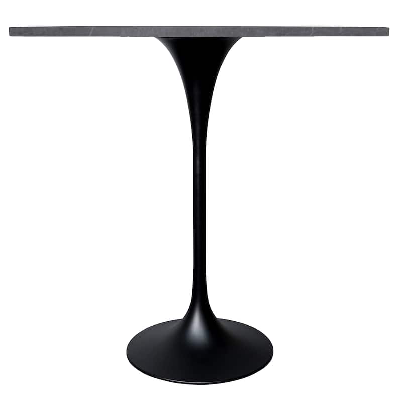 LeisureMod Verve 48" Round Dining Table with Sintered Stone TableTop and Black Steel Base for Kitchen & Dining Room